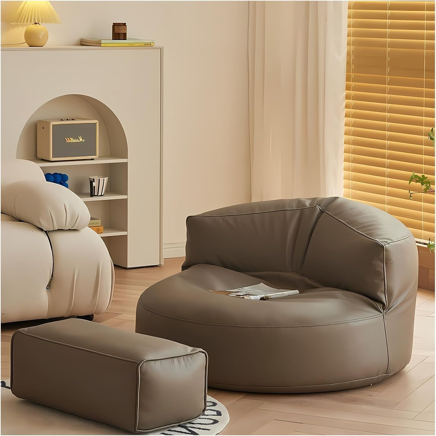 Bean Bag Chairs for Adults, Faux Leather Bean Bag Sofa, Ergonomic Support & Easy Clean with Wet Wipes, DIY Filling for Living Room, Bedroom, Garden Floor Seating (C)