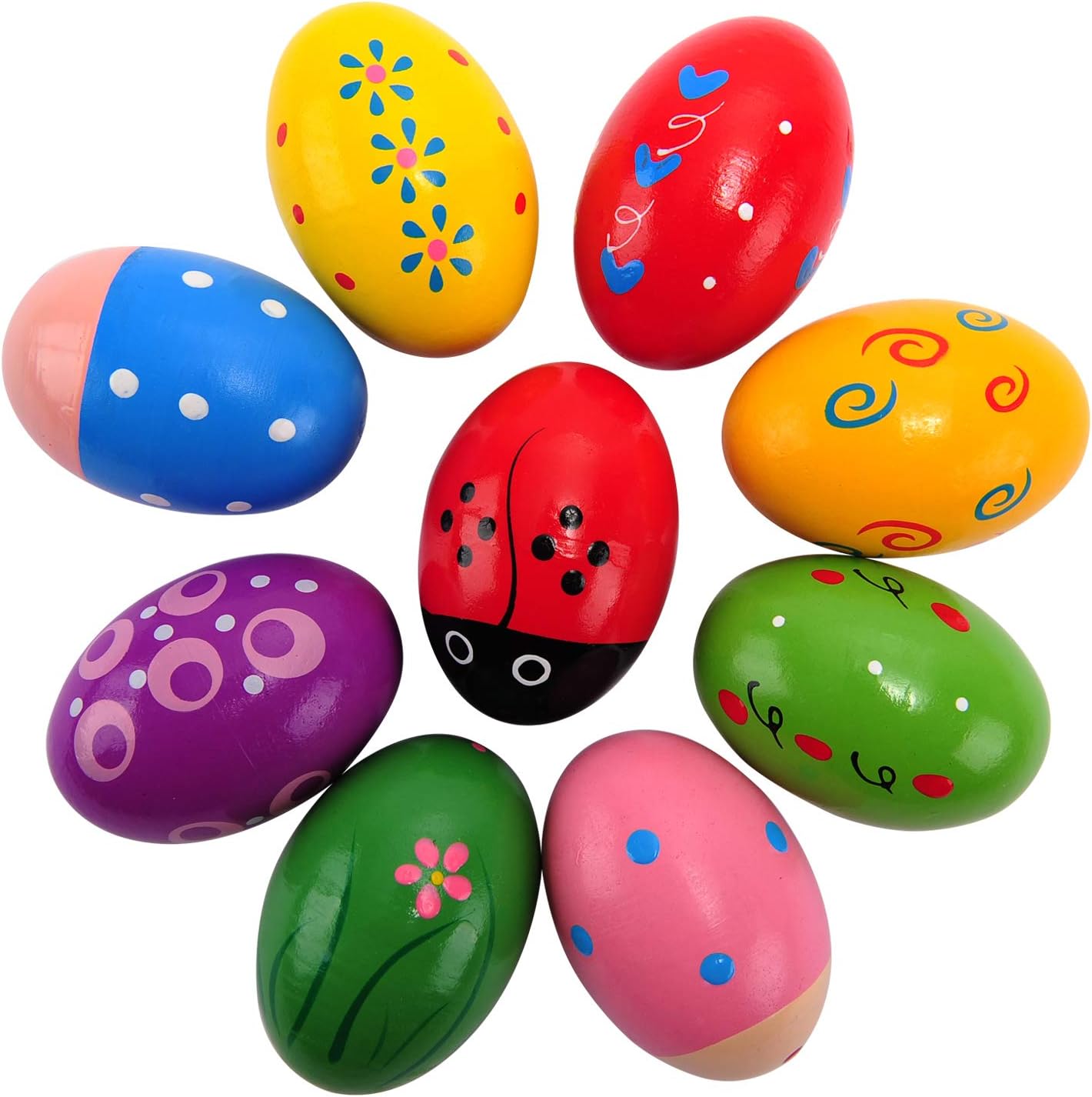 Easter Wooden Egg Shakers Maracas for Party Favors, Classroom Prize Supplies and Percussion Musical Instrument(9 PCS)