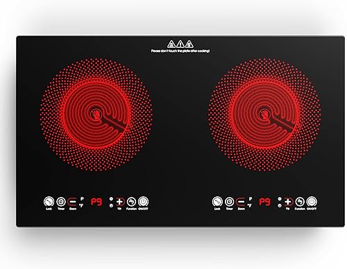 VBGK Cocina eléctrica, 110 V, 24 pulgadas, 2 quemadores, estufa integrada y encimera, estufa de 2200 W, 9 niveles de potencia, bloqueo y