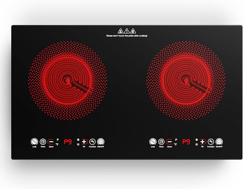 VBGK Electric cooktop,110V 24 inch 2 Burner Electric Cooktop,Built-in and Countertop Stove Top,3000W Stove,9 Power Levels, Kids Lock & Timer,LED touch control,Overheat Protection