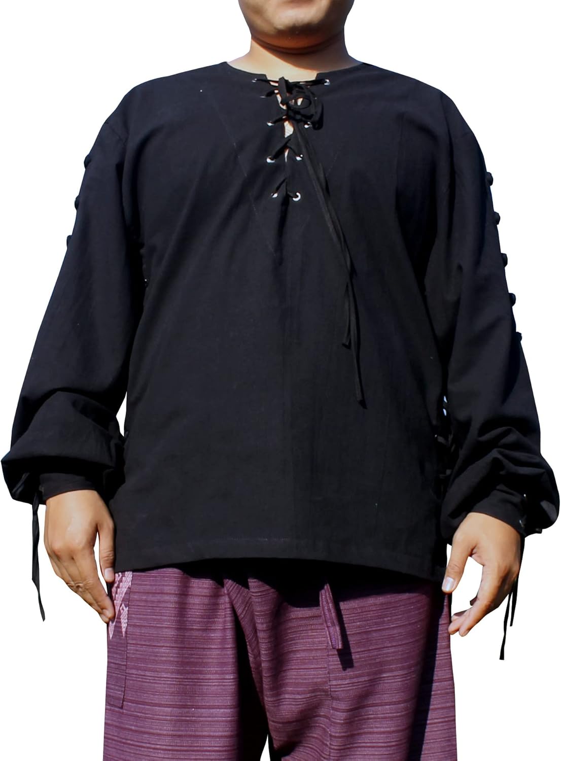 Handmade Cotton Renaissance Pirate Shirt Long Tied Up Medieval Sleeves