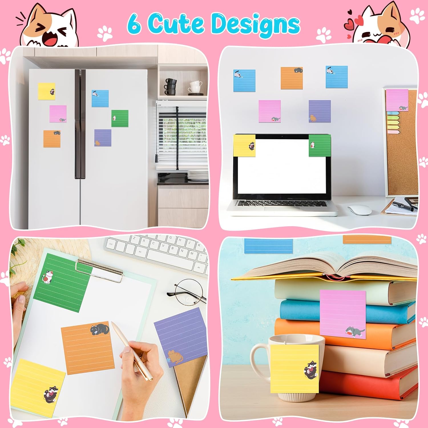 24 Pack Cat Sticky Notes, 6 Colors Lined to Do List Notepads, 3 x 3in Cute Animal Self-Stick Notes with Lines for Office, School (960 Sheets) - Image 7