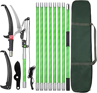 – Pole Pruning Saw 30 Foot Long Handle Adjustable Length, Manual Pole Saw High Branch Scissors with Carry Bag and Sturdy Pole, Telescopic Tree Pruner Long Reach for Palm Oak High Branches