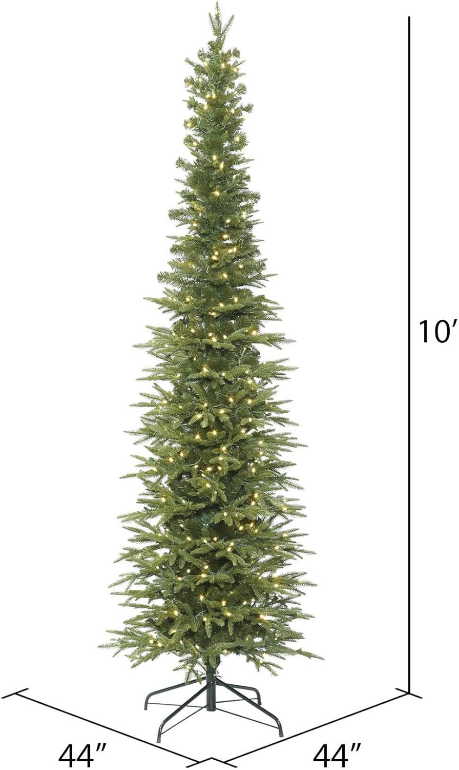 Vickerman 10' x 44" Bixley Pencil Fir Artificial Christmas Tree - Pre-Lit Pencil Tree with Warm White Dura-Lit LED Lights - 3567 PE Tips - Skinny Christmas Tree