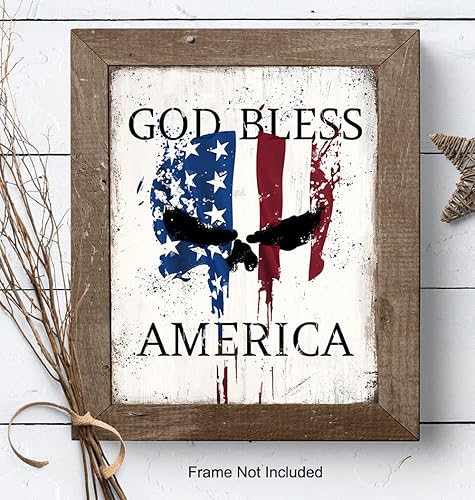 Miniatura 7 de Decoración de pared con la bandera estadounidense The Punisher - Decoración patriótica - Letrero de Dios bendiga Estados Unidos - Arte de pared de