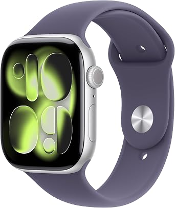 Apple Watch Series 11 [GPS + Cellular 46mm] Smartwatch with Silver Aluminum Case with Purple Fog Sport Band - M/L. Sleep Score, Fitness Tracker, Health Monitoring, Always-On Display, Water Resistant