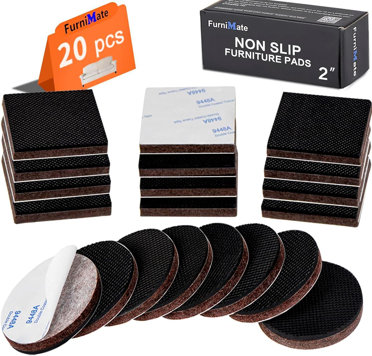 Non Slip Furniture Pads for Hardwood Floors 20 Pieces 2" Anti Slip