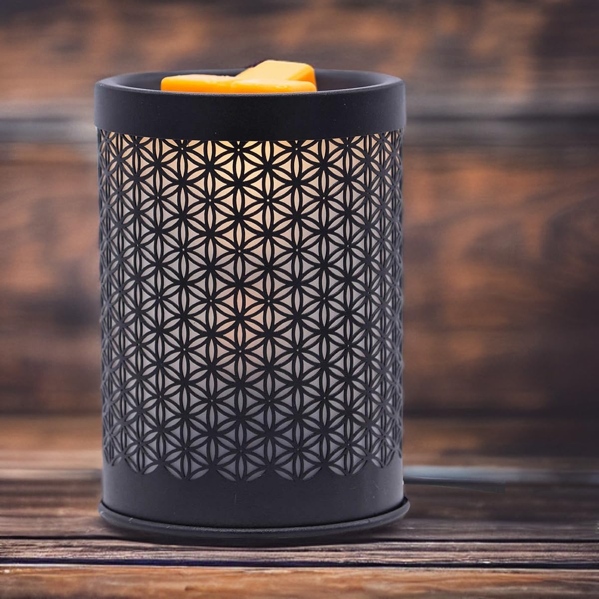 Candle-Brothers Elektryczna lampa zapachowa Flower of Life | lampa zapachowa do wosku zapachowego | zapach do pomieszczeń elektryczny | czarna lampa zapachowa | lampa do biura, sypialni, jogi