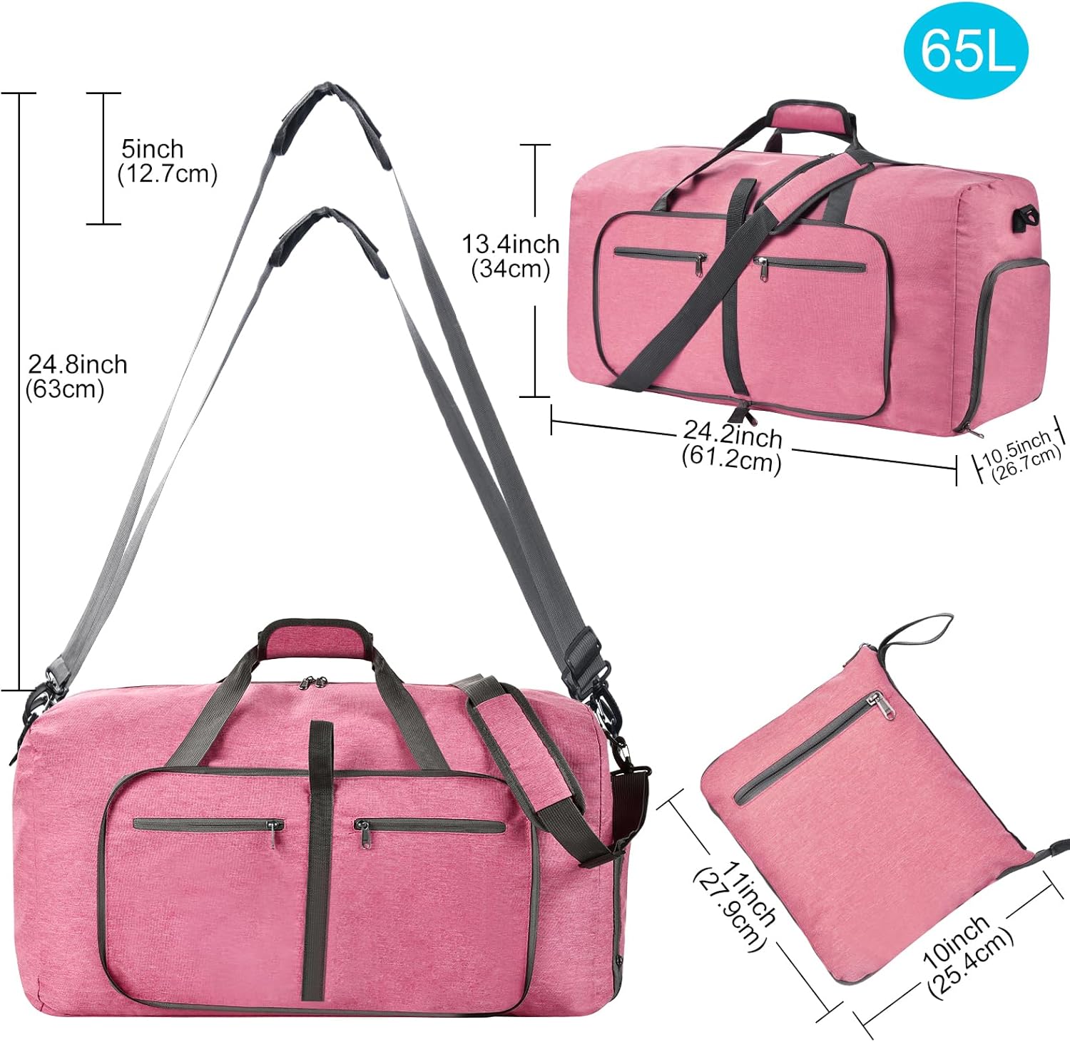 Felipe Varela Duffle Bag with Shoes Compartment and Adjustable Strap,Foldable Travel Duffel Bags for Men Women,Waterproof Duffel Bags - Image 4