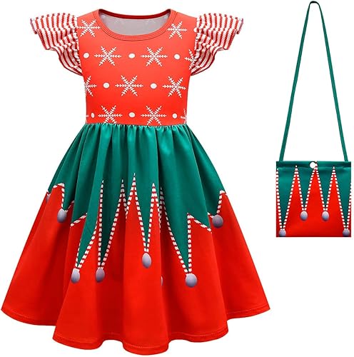 JAZZMAD Vestido de Navidad para niñas 2022 trajes de Navidad con bolsa disfraz de 4-10 años