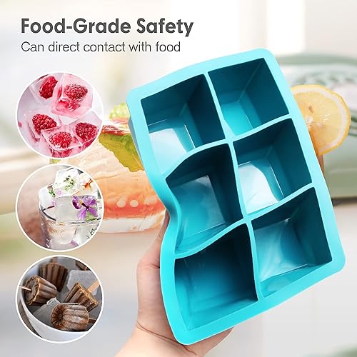 Miniatura 4 de Bandejas de silicona para cubitos de hielo, paquete de 3, moldes de silicona para cubitos de hielo de gran tamaño con tapa extraíble a prueba