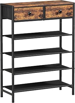 5 Tier Shoe Rack with 2 Drawers, Rustic Brown