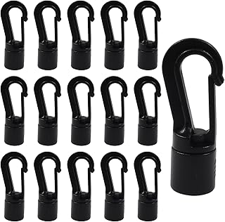 Litoexpe 16 Pcs Shock Cord Snap Hooks for 1/4 inch to 5/16 inch, Black Plastic Bungee Cord Hooks, Close Cord Terminal Hooks