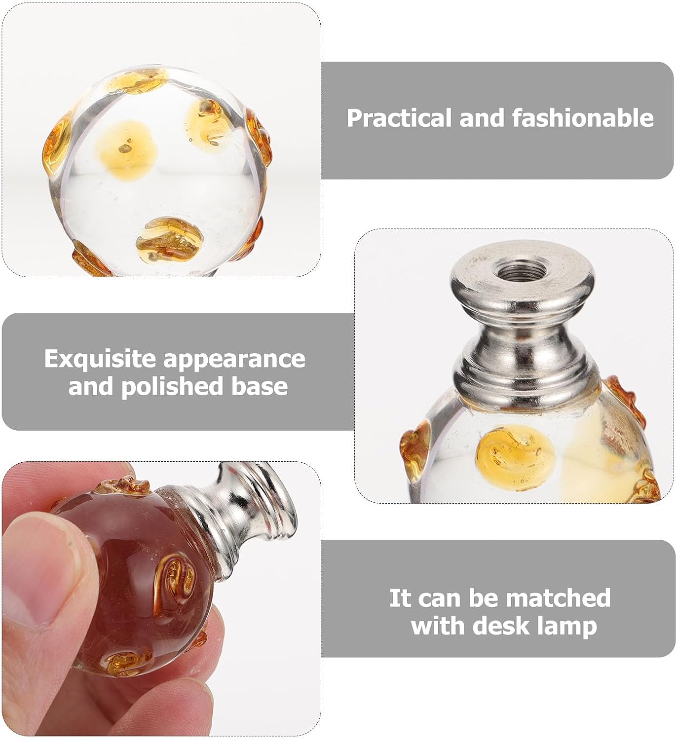 ORFOFE Crystal Lamp Finial Knob Lampshade Holder Ball with Screw Base Decorative Glass Lamp Finials 2pcs Set