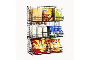 3 Tier Stackable Snack Organizers with Divinder Metal Wire Basket Snack Rack...