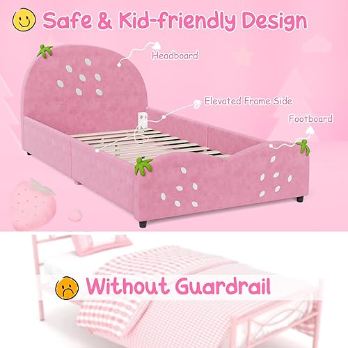 Miniatura 44 de HONEY JOY Marco de cama individual para niños, plataforma de cama individual de madera con cabecera y base de listones, no necesita somier, muebles