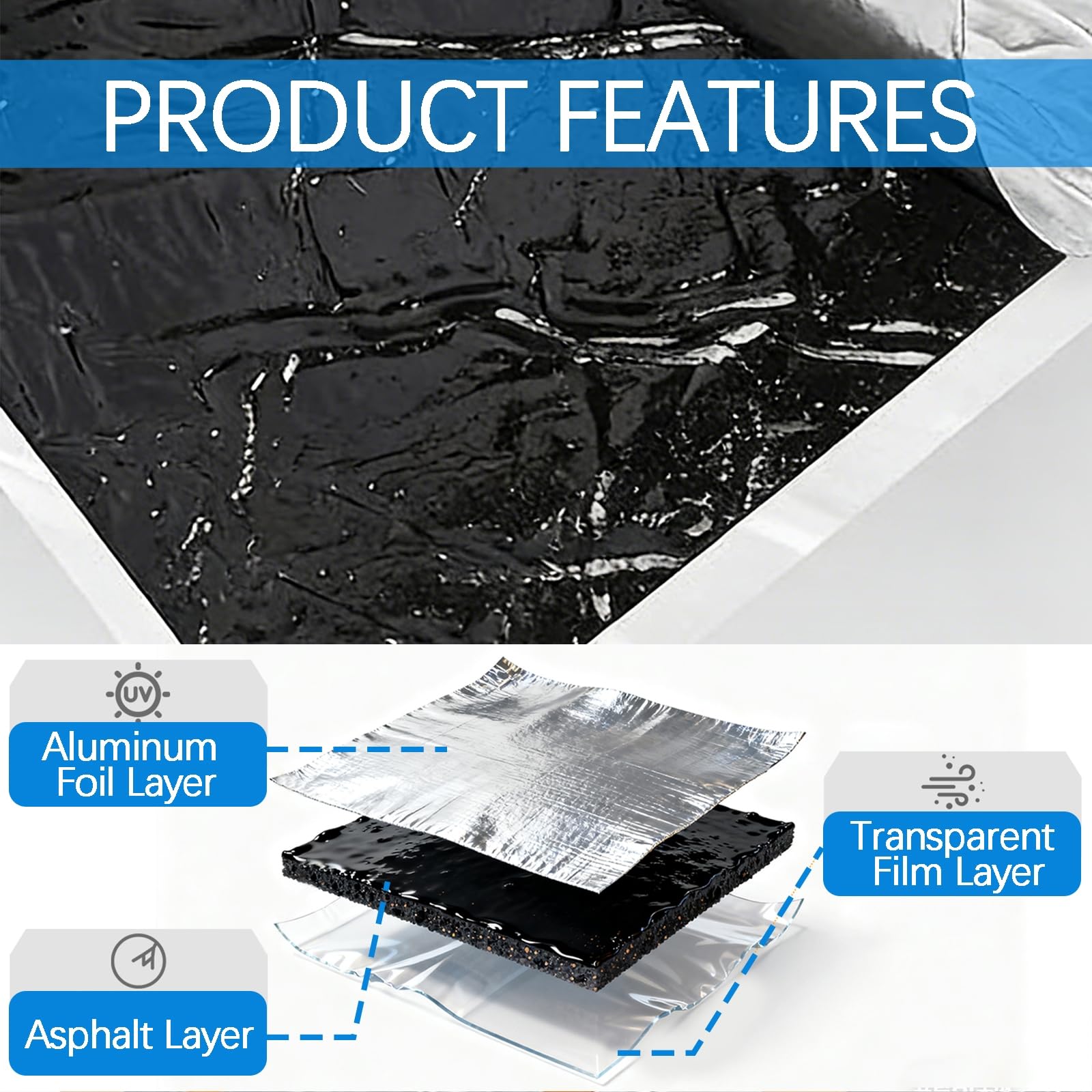 Cinta reparadora para tejas de asfalto Fieltro autoadhesivo paras techos de cobertizos Rollo protector impermeable para techos des 1,5 mm des grosor Cinta dees aluminio,30×1000cm