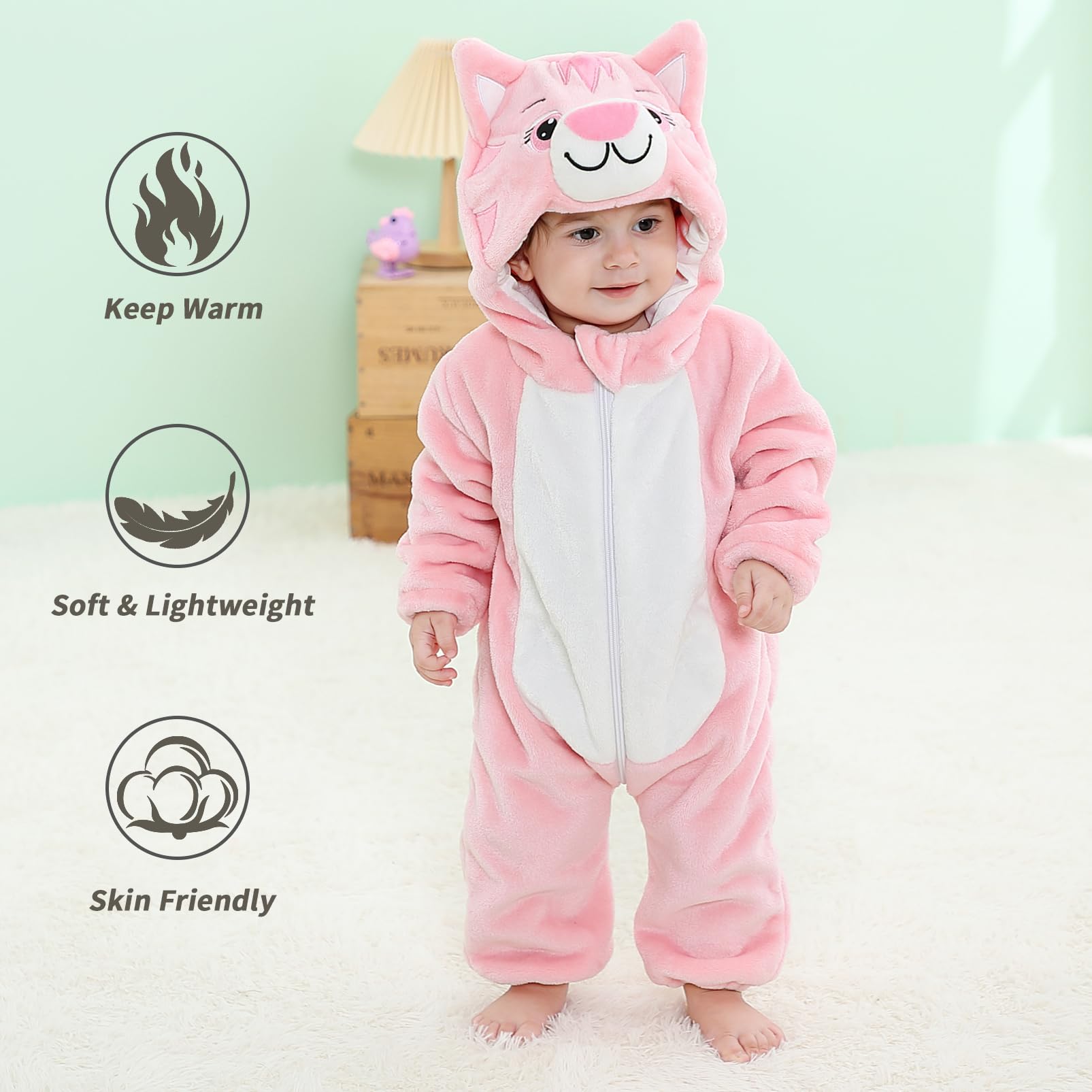 Pagliaccetto Neonato Invernale Costume Neonato, Flanella Unicorno Dinosauro Costume Neonata Sacco Nanna con Cappuccio Animale Tuta Neve Tutone Pile Bambino 0-36 Mesi