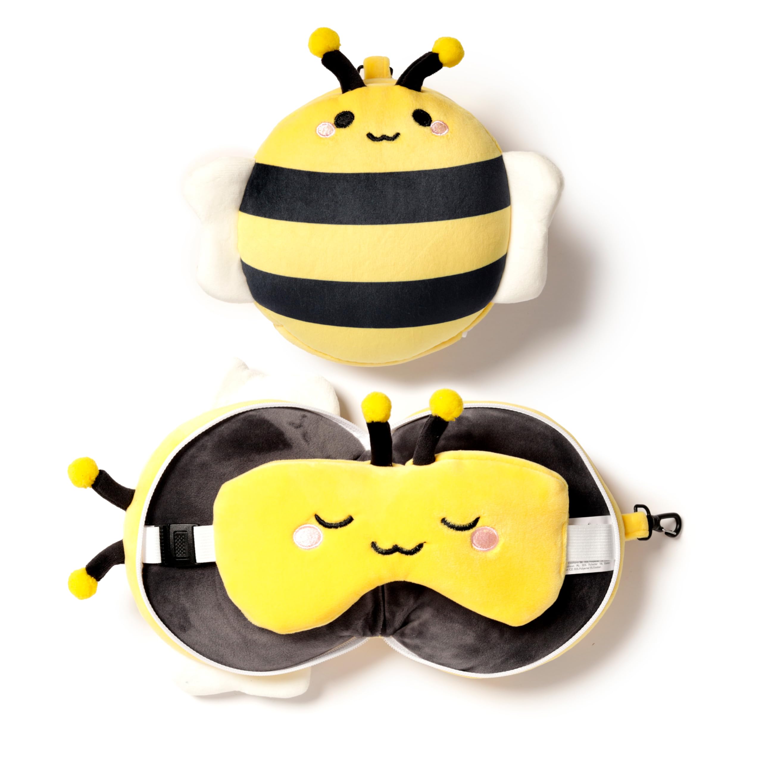 Relaxeazzz Adorabugs Bee Round Plush Travel Pillow & Eye Mask