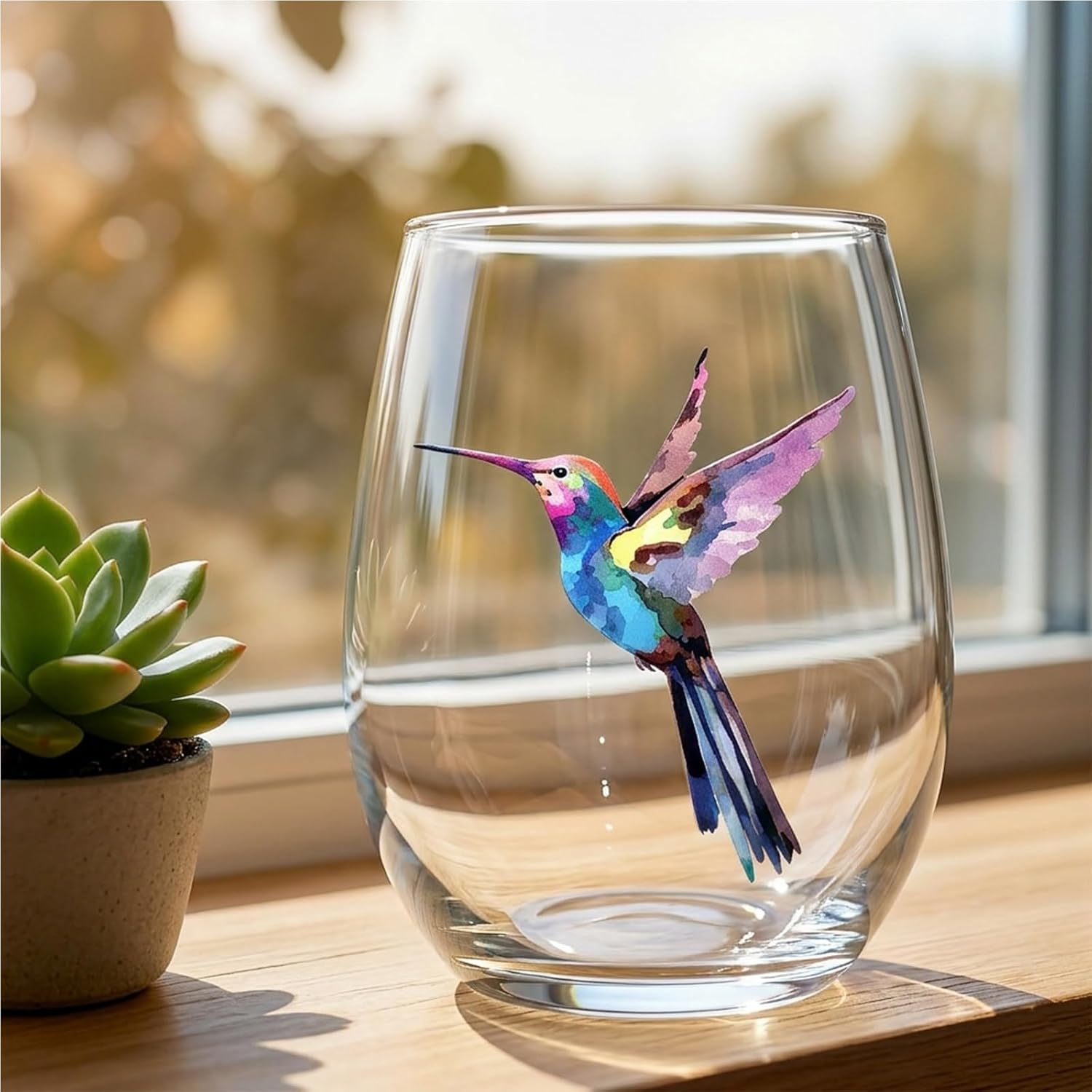 Hummingbird Stemless Wine Glasses Set of 4, Hummingbird Lovers Gifts for Women, Bird and Outdoor Lovers, 15oz Wine Glasses Gifts for Women, Floral Garden Lovers, Forest Birds Hummingbird Decor