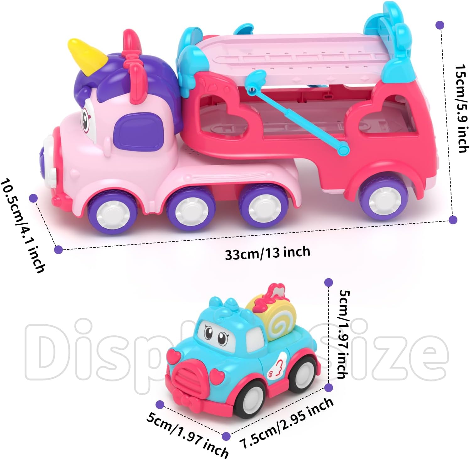 newcrave 7 in 1 Carrier Truck Toys for 1 2 3 Year Old Girl, Toddler Girl Toys Age 1-3, Car Toys Truck with Light & Music, 1 2 3 Year Old Birthday Gifts Christmas