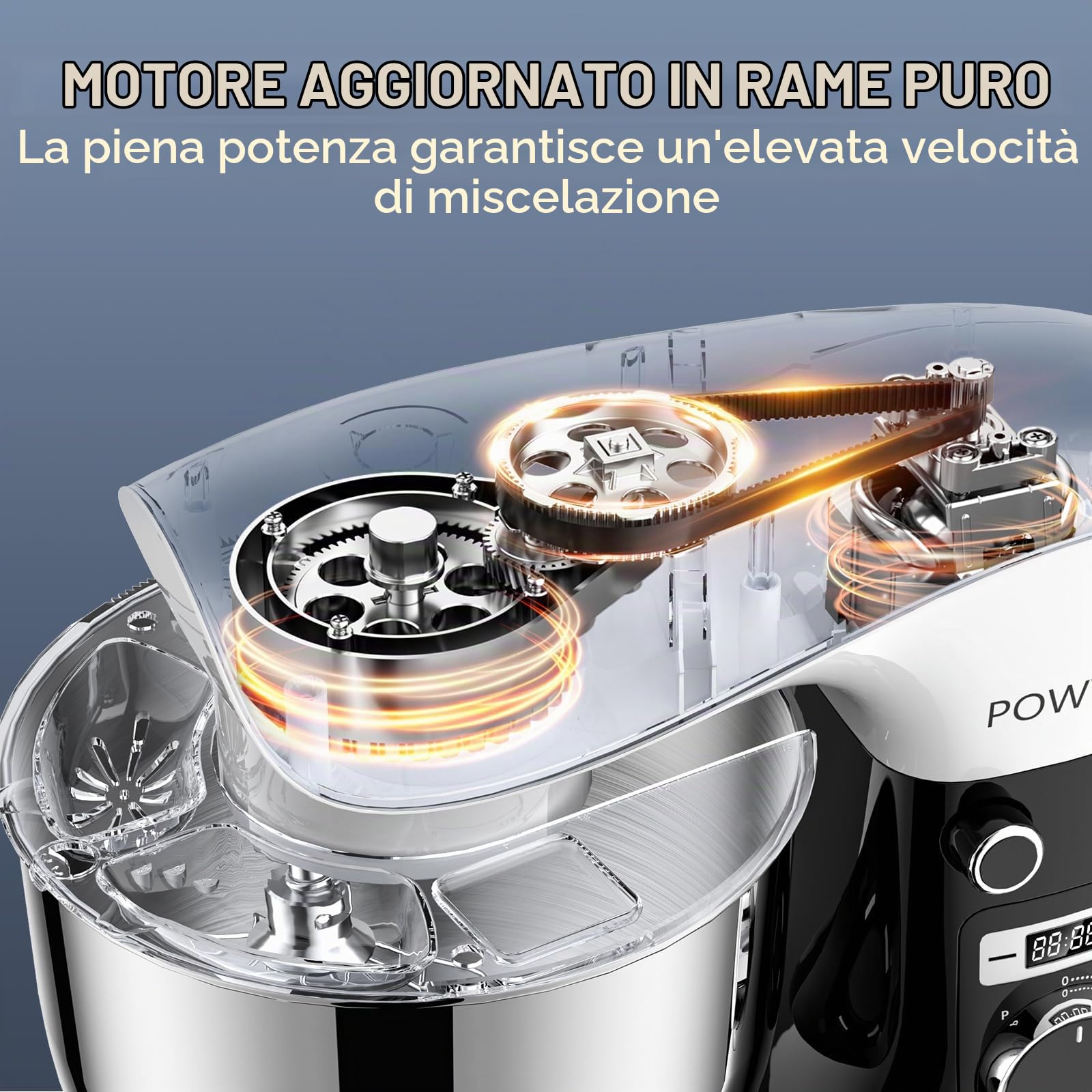 Impastatrice Planetaria, POWWA 5L Multifunzione Robot Impastare, Professionale Portable 10+Pulse Velocità con Uncino Impastatore, Mescolatore, Frusta Sbattitric (Black White)