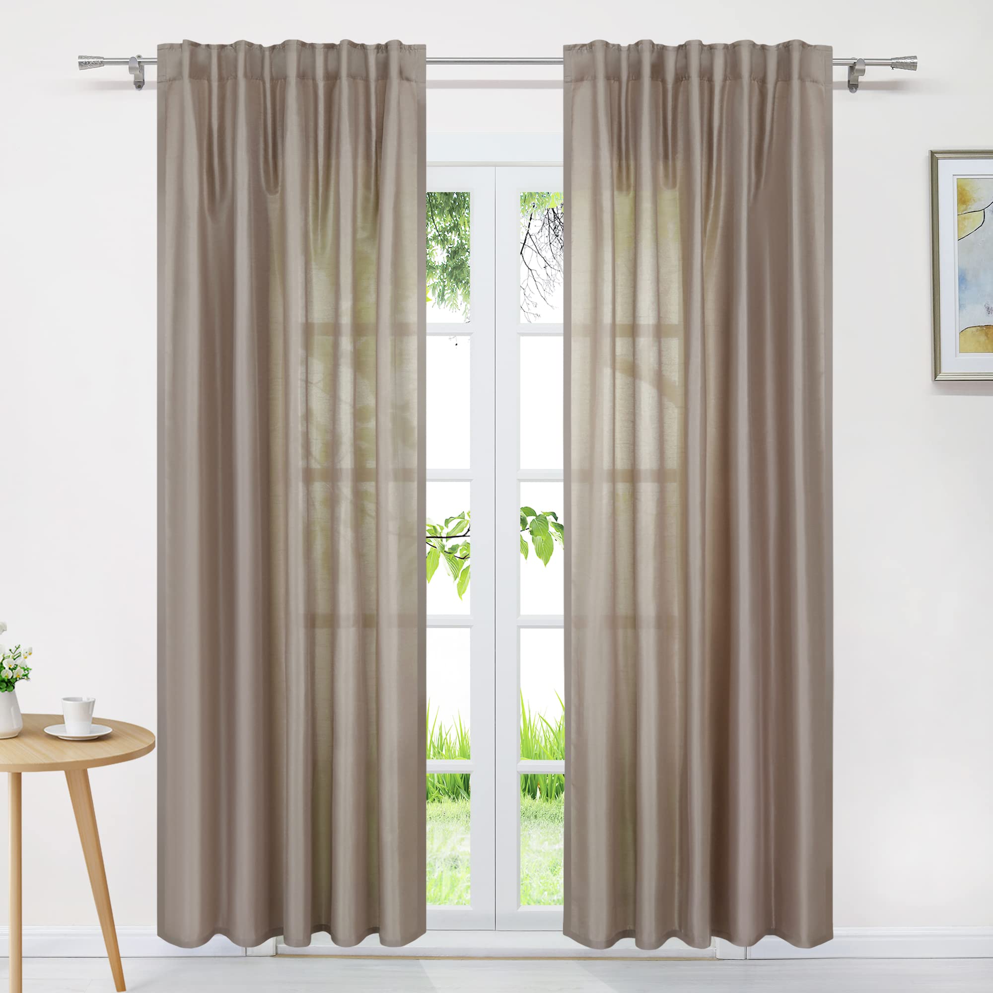 Delien Gardine Mit Kräuselband – Halbtransparent, 140x145 Cm, Farbe Sand, Für Wohnzimmer & Schlafzimmer