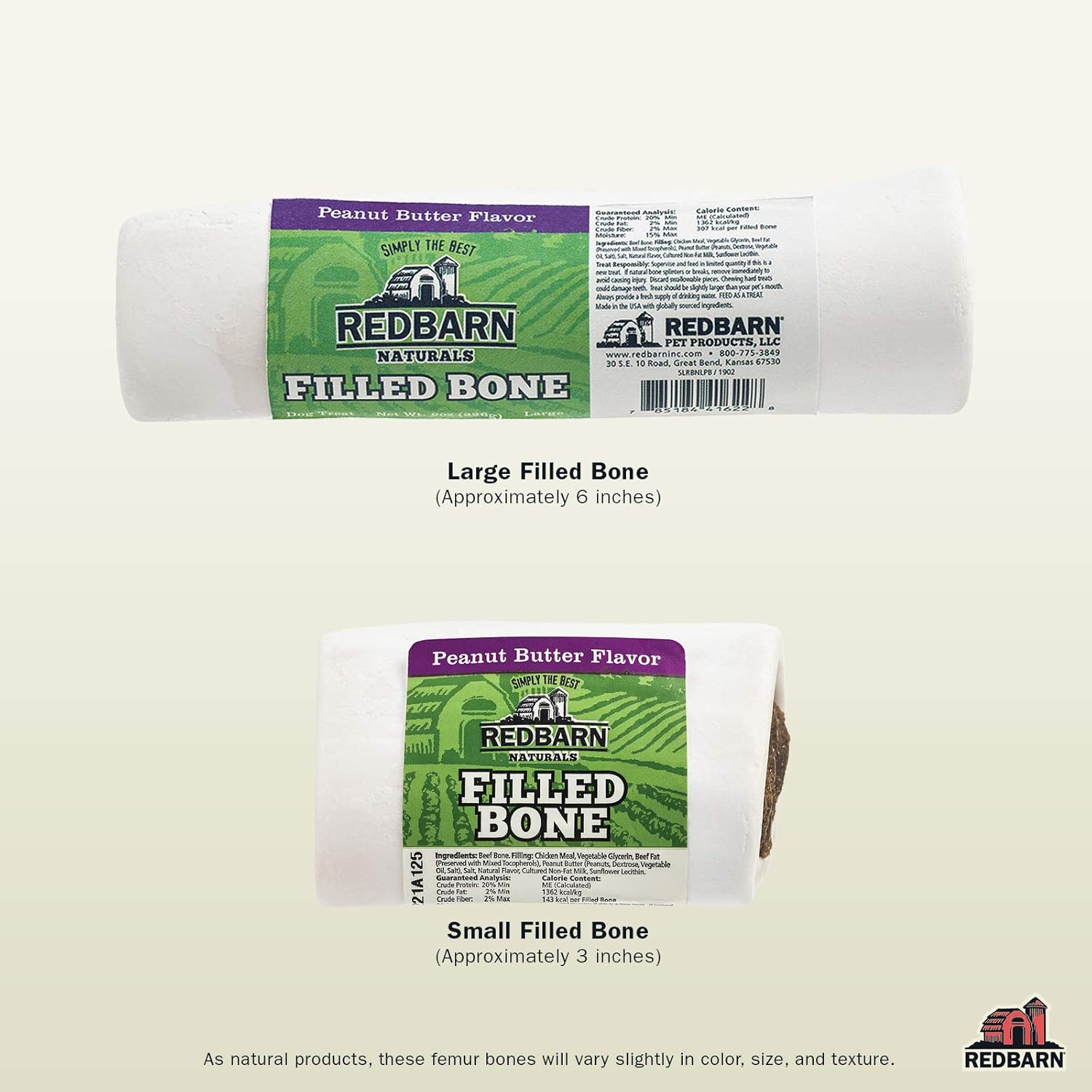 Redbarn Pet Products Natural Filled Bone for Dogs, Large, Peanut Butter (15-Count)