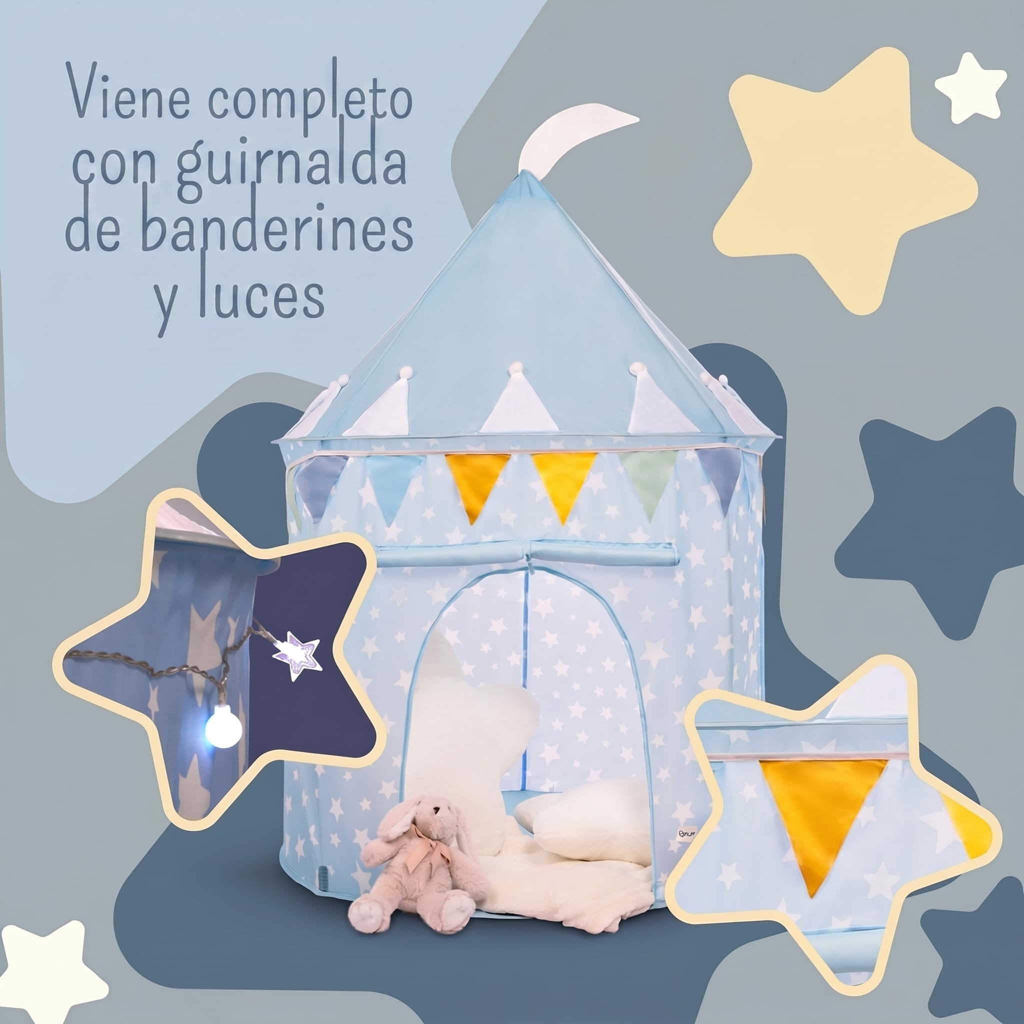 Tienda de juegos azul para niños, tienda emergente estrellada para interior/exterior para niños y bebés, área de juego/piscina de bolas y juguetes de jardín, diseño de estrella azul unisex