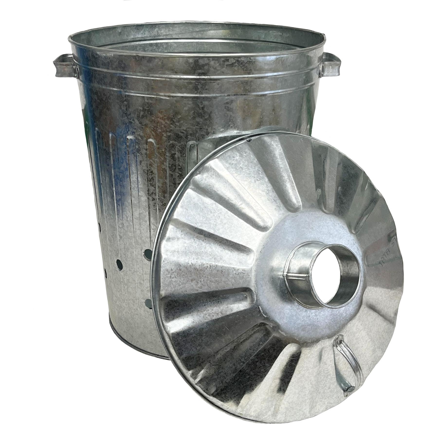 AB Tools Cubo incinerador galvanizado grande + tapa, quemador de residuos de hojas de jardín, 2 unidades