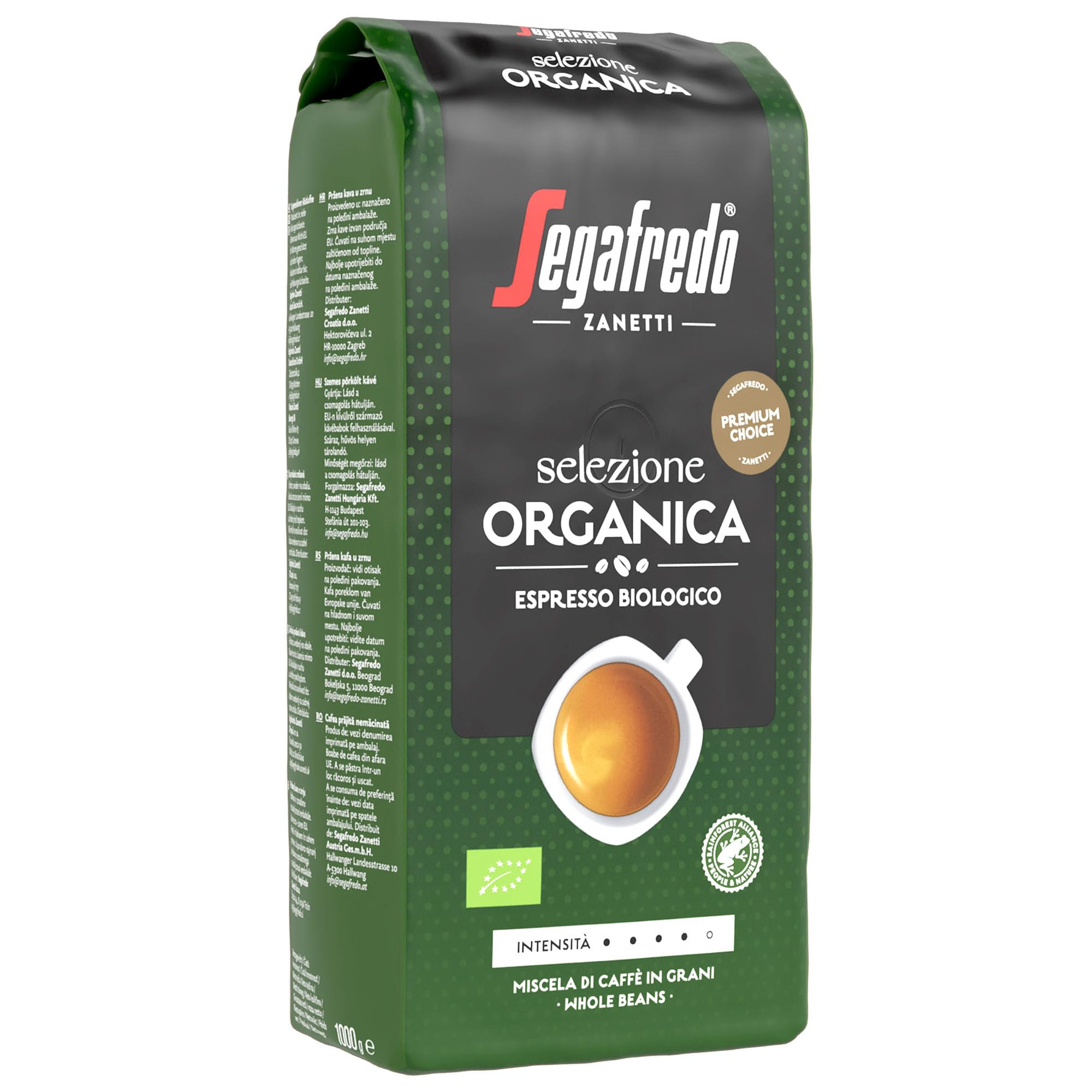 Segafredo Zanetti Selezione Organica – całe ziarna (opakowanie 1 kg) – nadaje się do wszystkich włoskich specjałów kawowych – ziarna kawy o średnim paleniu, czekoladzie i karmelu