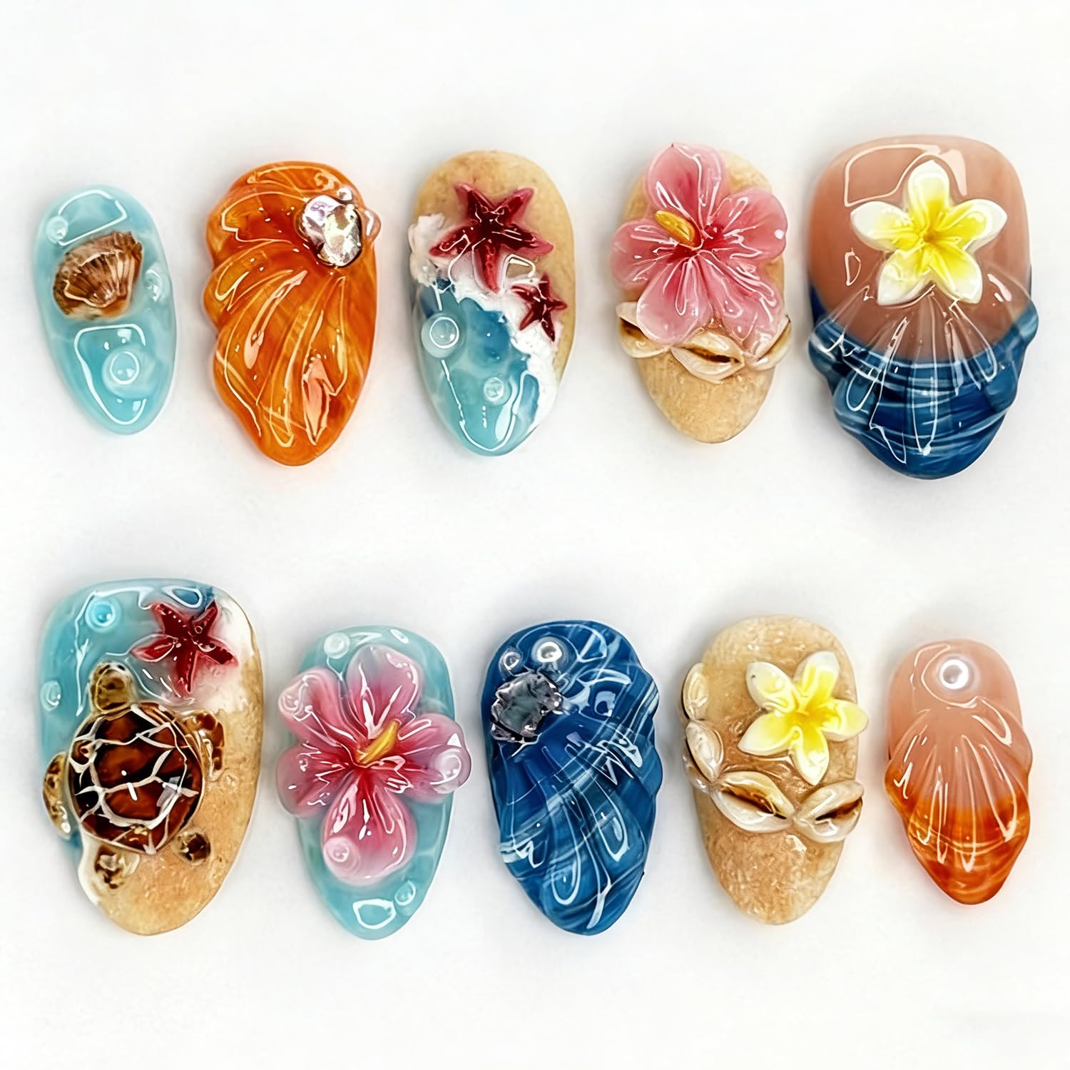 Summer Beach Press on Nails - Ocean Seashell Design