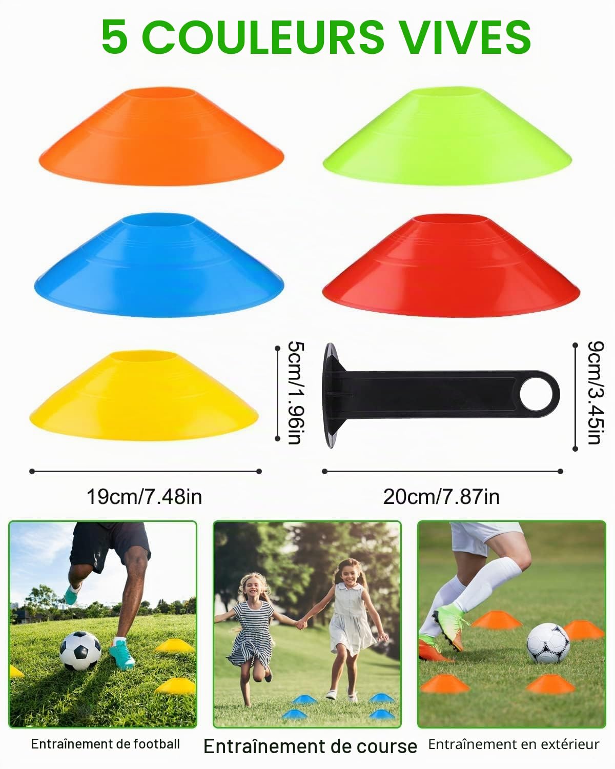 50 Pcs Plots Entrainement, Plots De Marquage pour Football Cône, Cônes à Disque avec Support de Rangement, Poche Filet, Plots Sport pour Délimitation Entraînement Football (5 Couleurs)