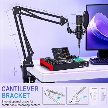 Podcast Equipment Bundle with 3.5mm BM800 Condenser Microphone for Pc/Phone Live Streaming Singing Gaming, Podcast Microphone Bundle with Live Sound Board Audio Mixer,Voice Changer, Denoise,DJ Sets