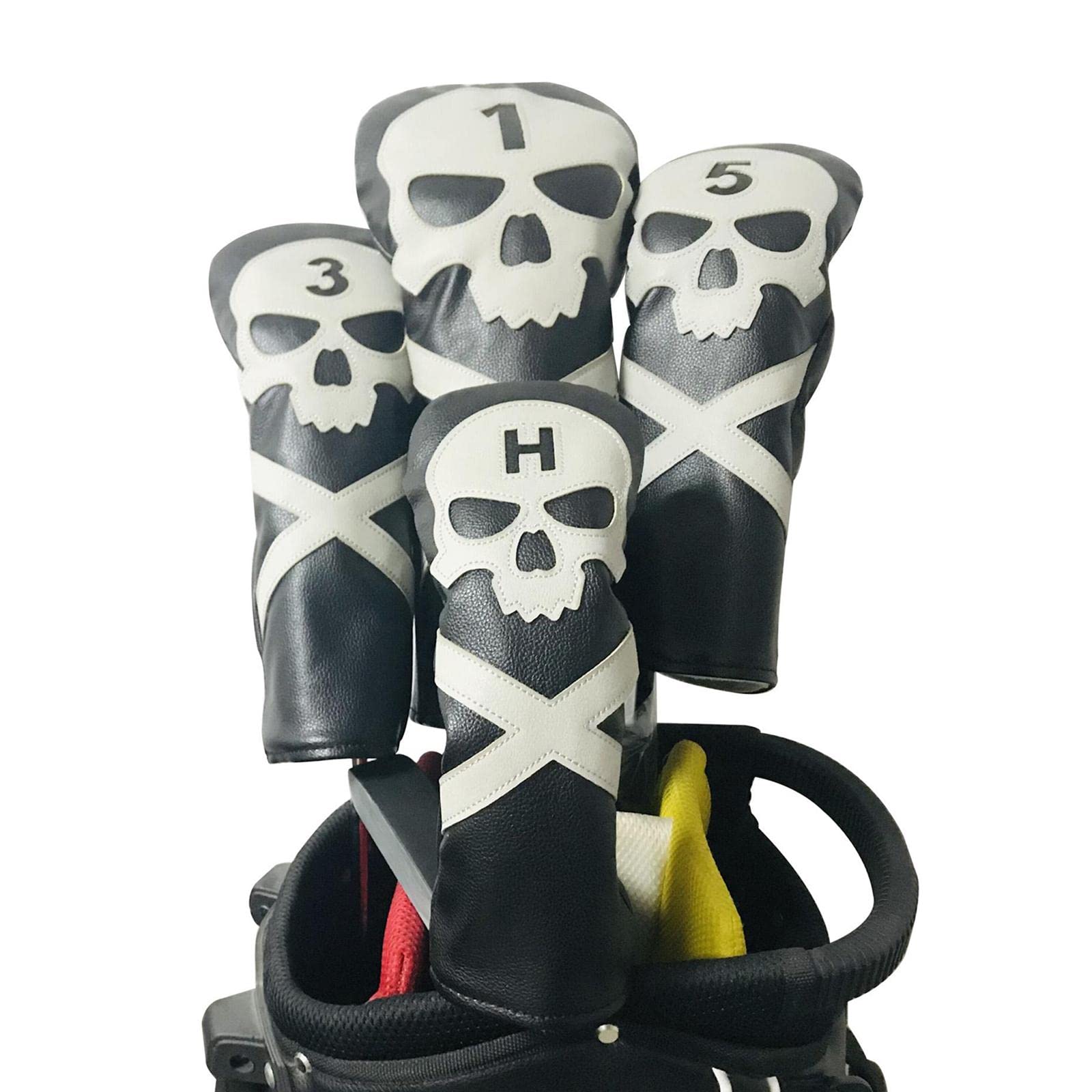 T TOOYFUL 4 PCS Club de Golf Tête en Bois - Couvre-Tête de Pilote, Bois Fairway 1 3 5 UT - Remplacement Manches Protecteur Garde avec Crâne