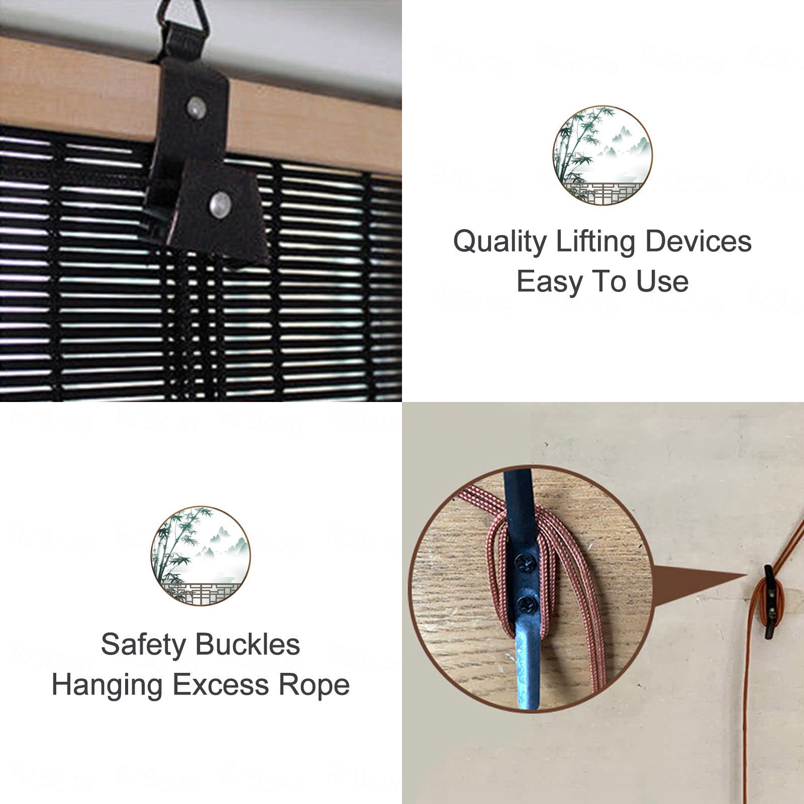 Tende a Rullo in Bambù Nere,Cortina Di Bambù Larghe 50cm 60cm 70cm 80cm 90cm 100cm 120cm,Tende Avvolgibili Filtranti Il 60% Della Luce,Tapparella,Tenda a Pacchetto Retrò,Black-90x180cm/35.5x71in