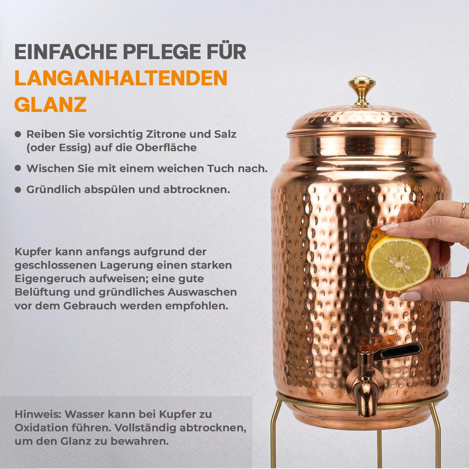 Distributeur d'eau en cuivre 5 l avec 2 tasses et support, réservoir cuivre pur, robinet anti-fuite