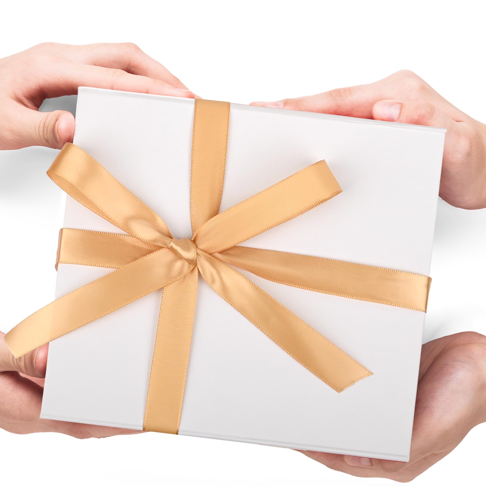 LIFELUM Lot de 5 grandes boîtes cadeau blanches de 20,3 x 17,8 x 7,6 cm avec couvercle magnétique pour cadeaux avec ruban, carte, papier déchiqueté pour maman, anniversaire, Noël