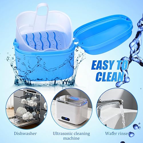 Miniatura 4 de Nuogo Paquete de 12 cajas de baño para dentaduras postizas a granel, soporte limpiador con cesta de colador, caja de ortodoncia dental, taza de