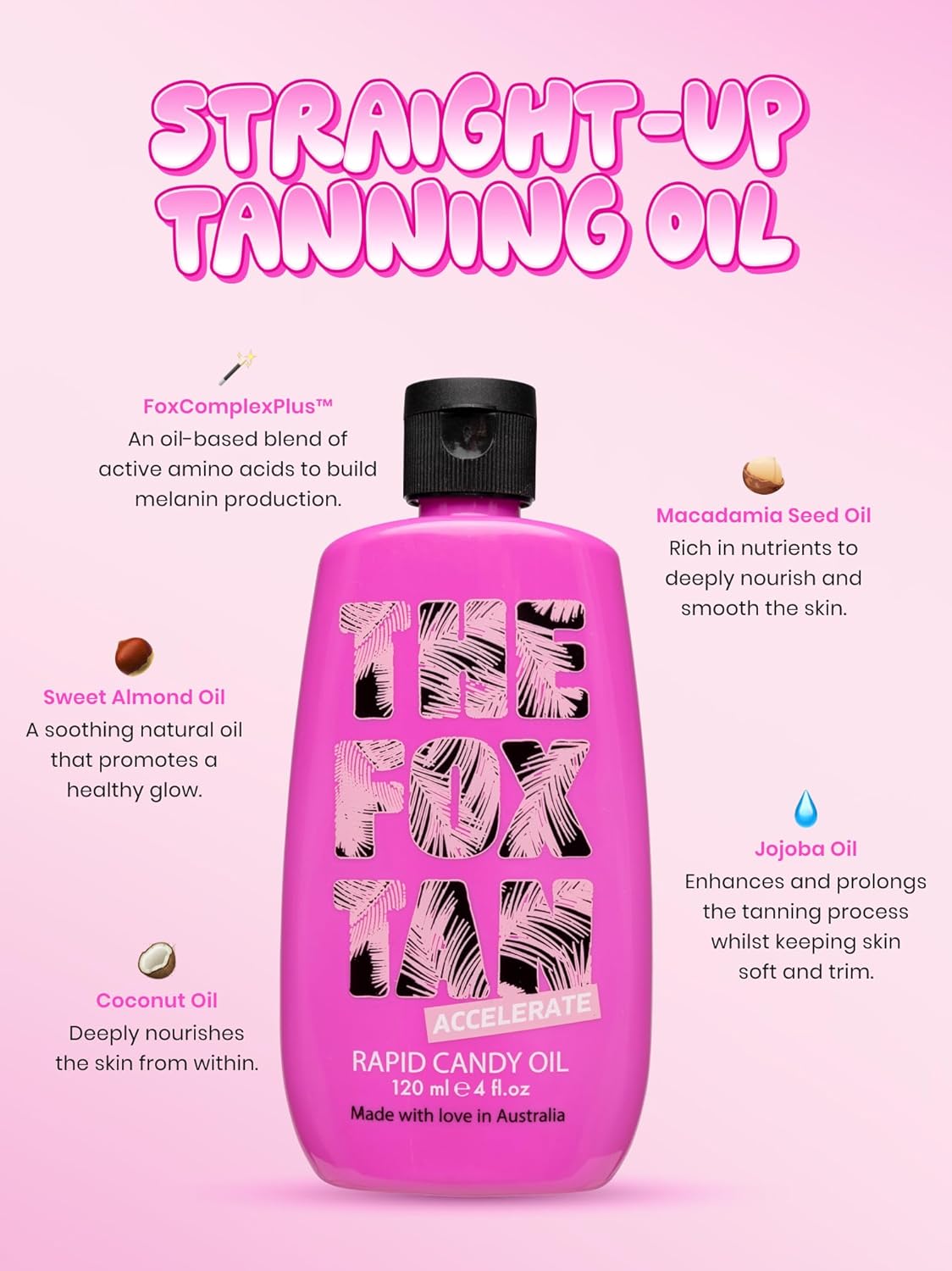 The Fox Tan Rapid Candy Oil, Accelerator Tanning Oil For Deeper & Darker Long-Lasting Tans, Creates Flawless Tan Skin, Vegan & Cruelty Free, 120mL - Image 2
