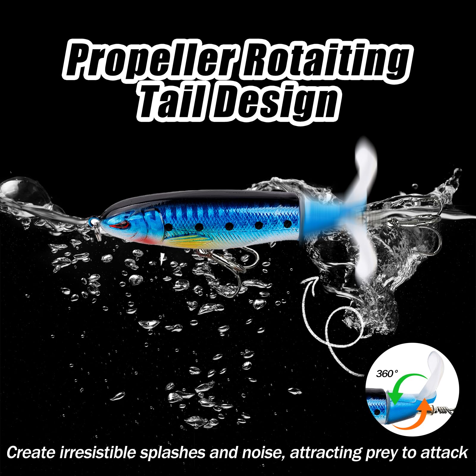 Leurres pour la pêche au Bar en Surface avec Queue à hélice Crankbaits de Surface pour Bar, Truite, brochet, Eau Douce, Eau salée 5 pièces FS/YE-04