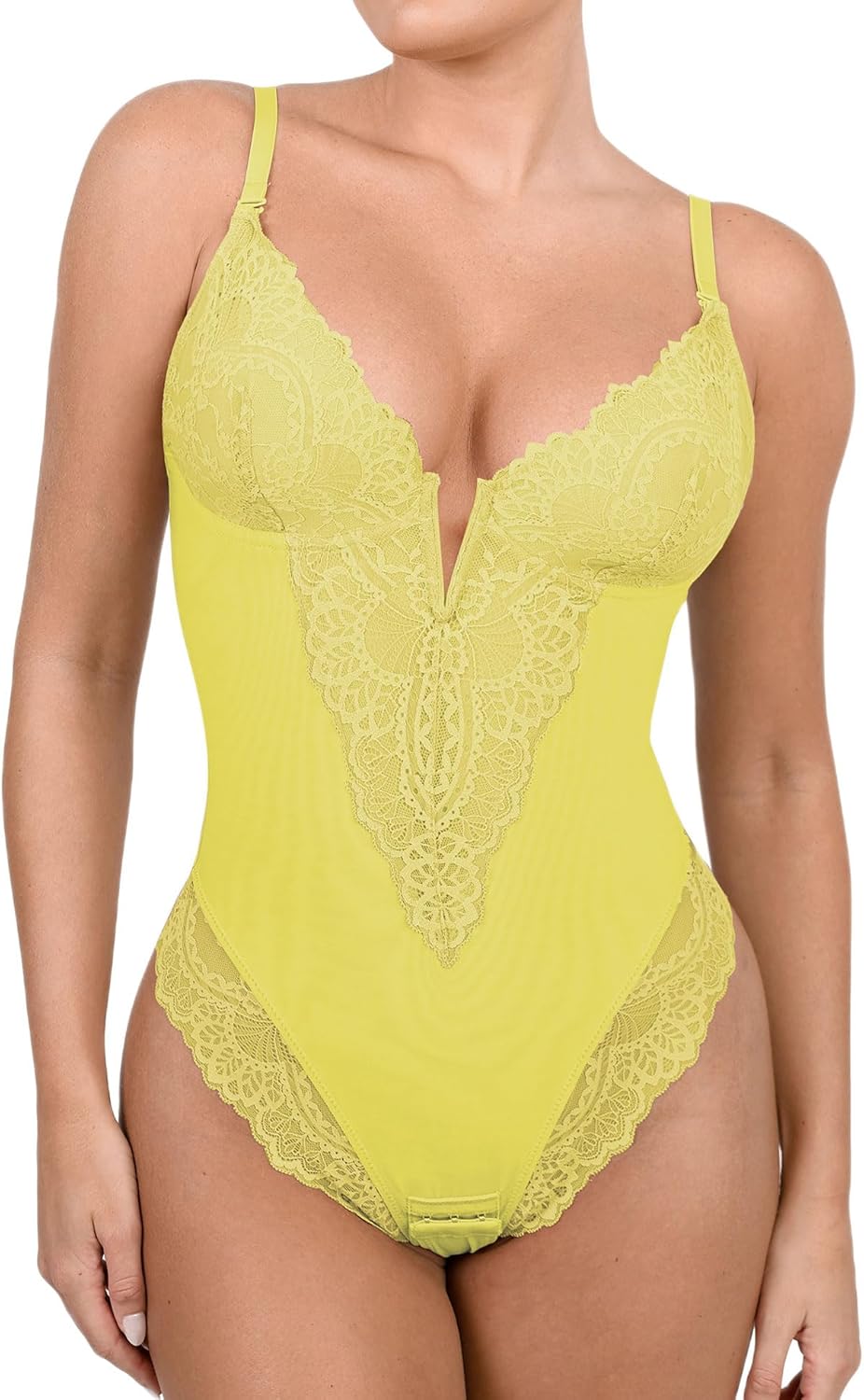 Popilush Shapewear Bodysuits for Women Lace Corset Tops Tummy Control V Neck Sleeveless Body Suit Thongs