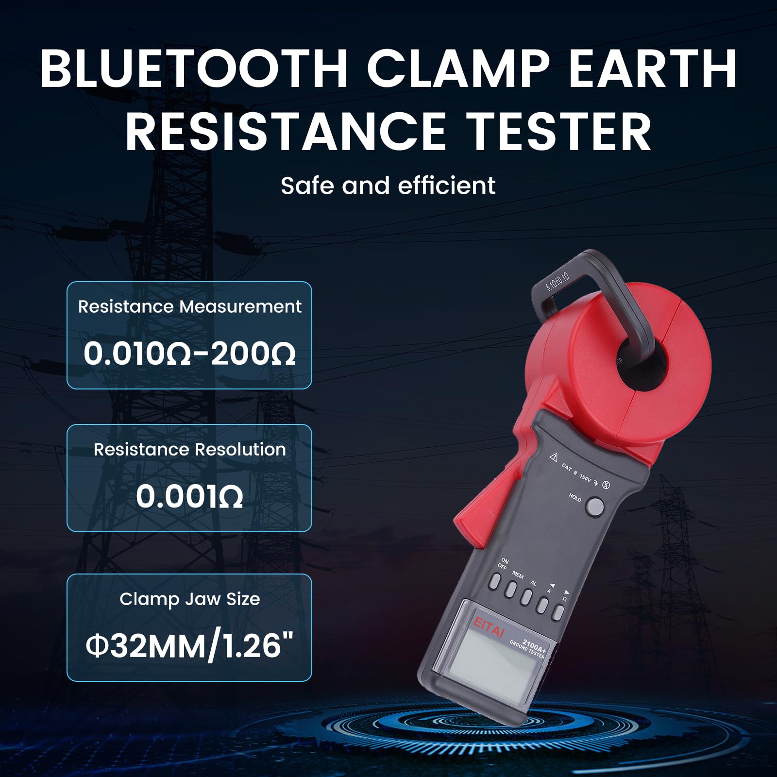ETCR2100A+ Digitaler Erdungswiderstandsmessgerät, Tester, 0,01 Ω - 200 Ω, Hersteller Direktvertrieb, Telurometro