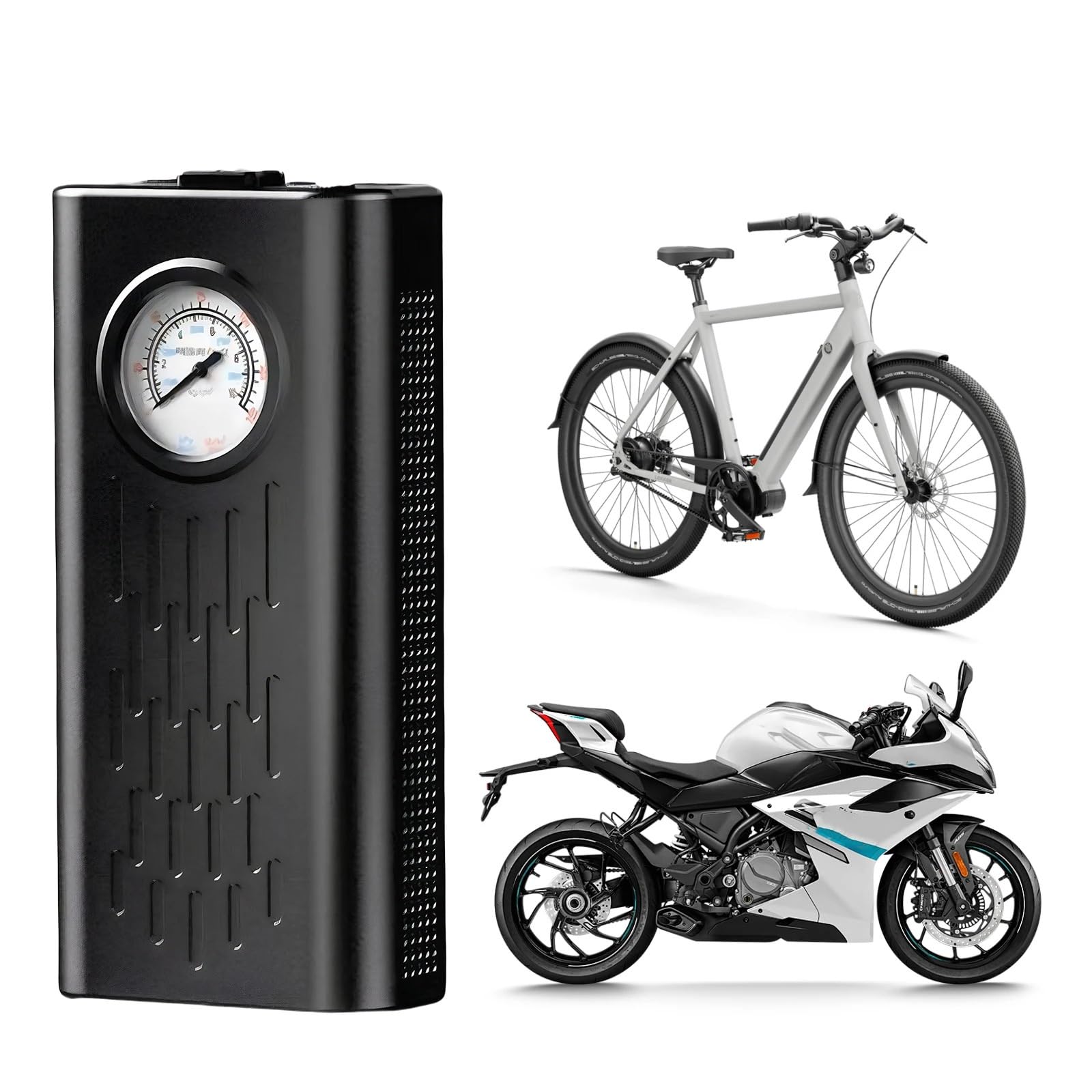 Compressore d'Aria Portatile per gonfiaggio Pneumatici | Con manometro della pompa 'aria Per la palla motociclo della bici 'automobile