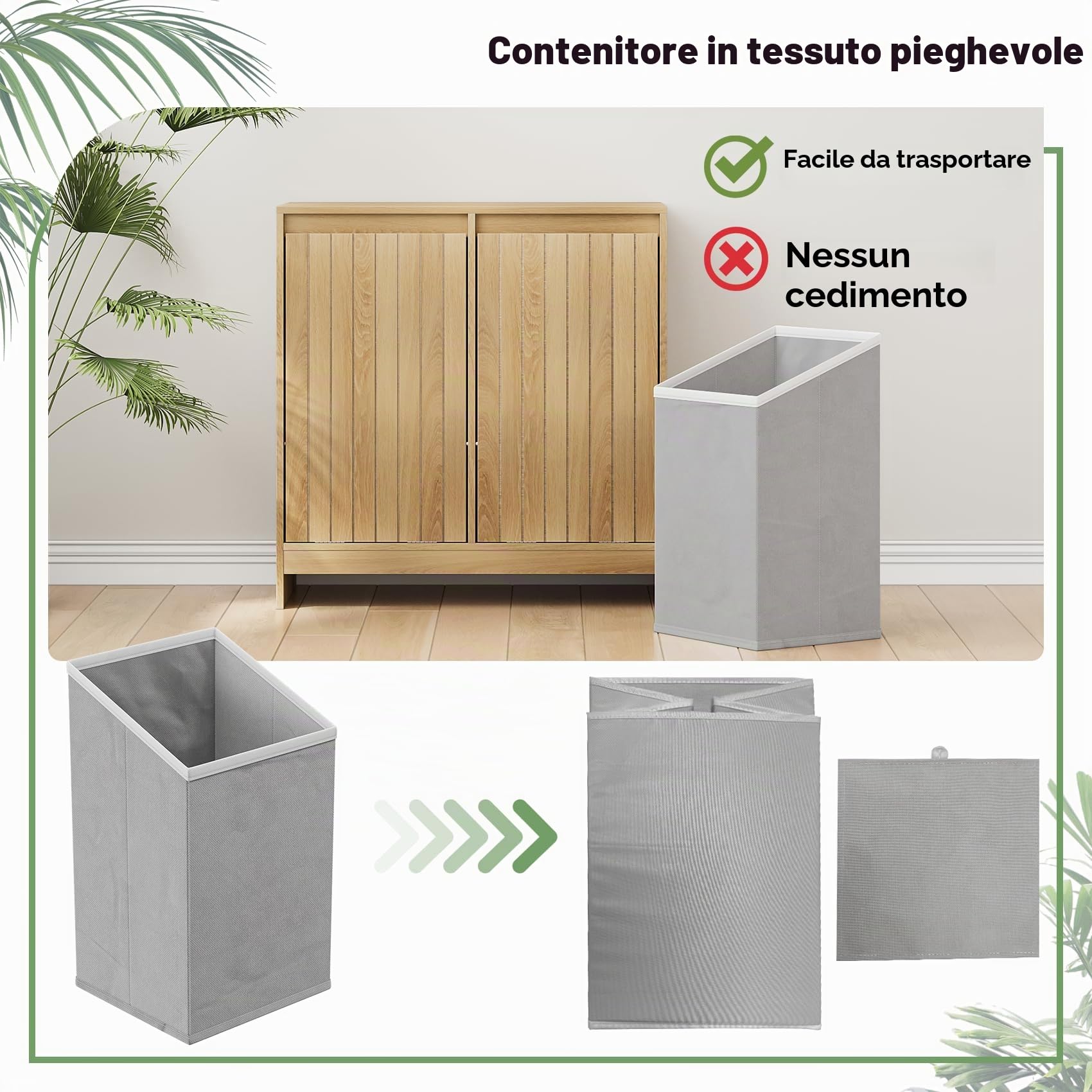 Smuxee Armadietto per la biancheria con doppio scomparto inclinabile, portaoggetti nascosto con due cestini, pattumiera naturale per cucina e bagno
