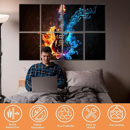Miniatura 2 de KIOSSUT 8 piezas de arte de pared de guitarra, decoración musical, panel absorbente de sonido para dormitorio, oficina, sala de estar