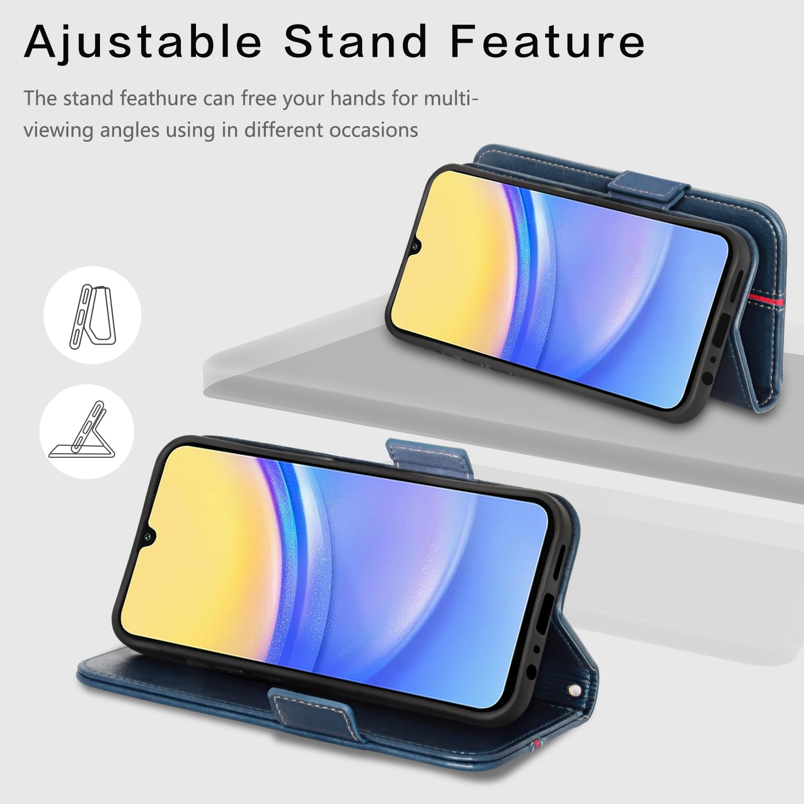 MAMA MOUTH Cover per Samsung Galaxy A15 / A15 5G, Custodia Flip Pelle Portafoglio, Magnetica Libro Slot Schede A15 Cover, Silicone TPU Bumper Wallet Supporto Antiurto Case Per Galaxy A15 5G Blu