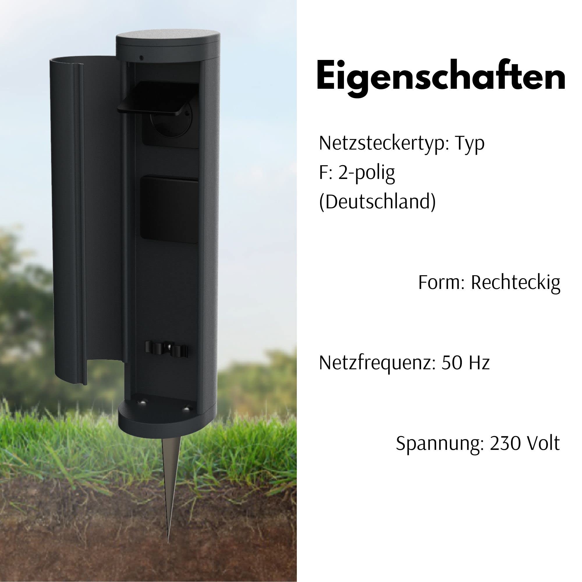 Novatool 2x Steckdosenturm 2-fach außen Anthrazit rund mit Blende IP44 mit Erdspieß Steckdose Aussen Gartensteckdose Outdoor Steckdosesäule Garten Steckdosenturm