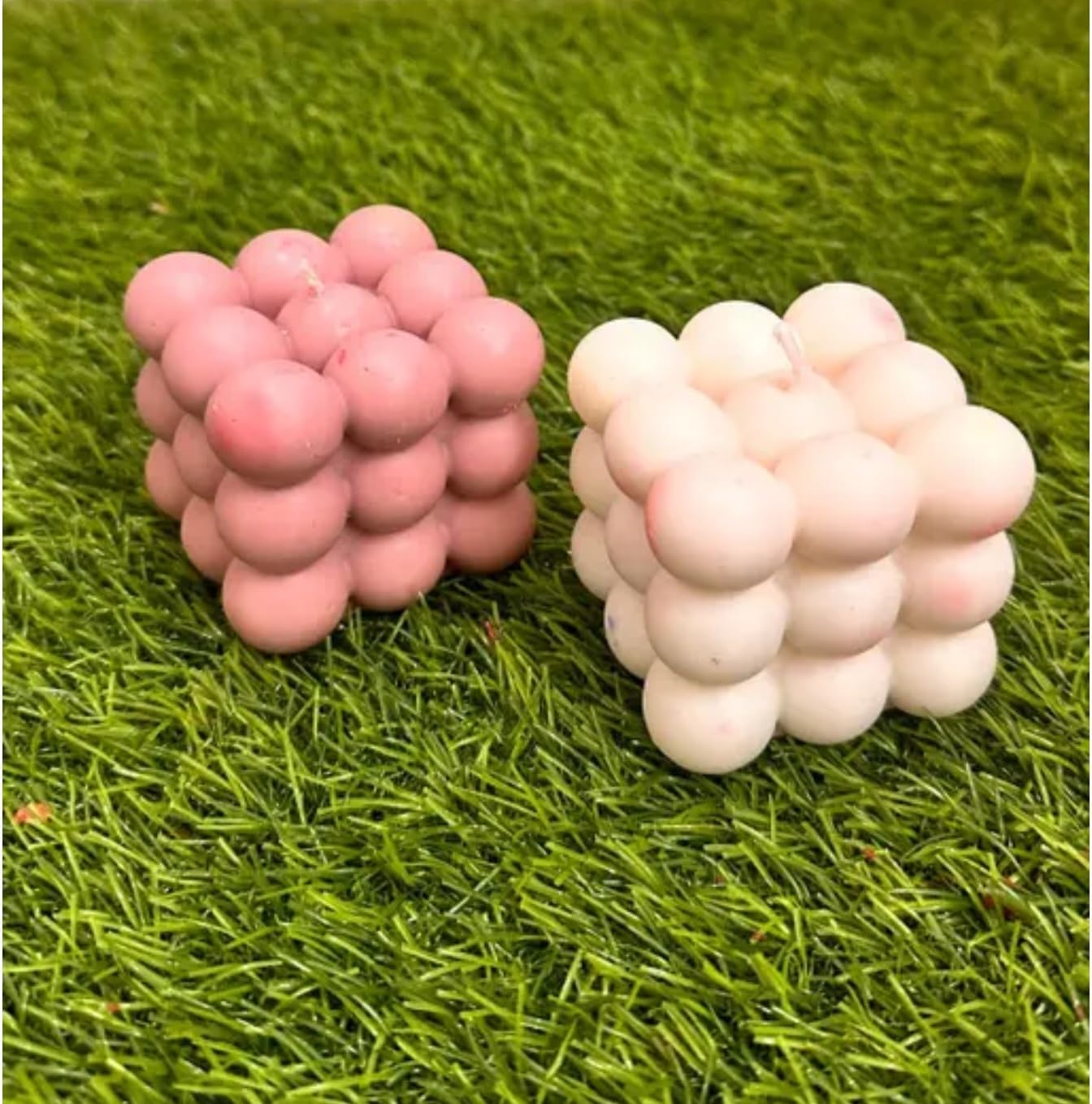 Bubble Cube Decorative Candles, Pink and White, Set of 2