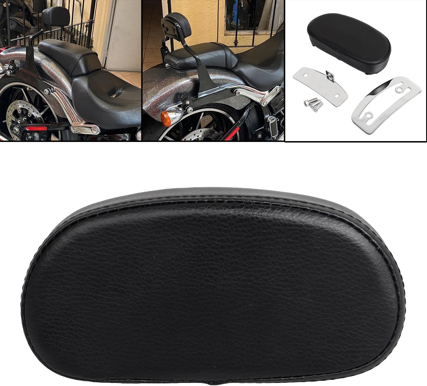 Black Flatlander Mini Rail Backrest Pad Back Rest For Harley All models with a Short Sissy Bar Dyna Softail Fat Boy